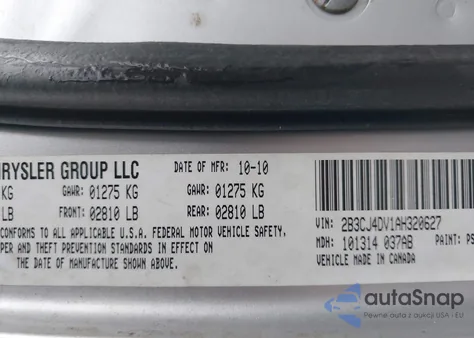 2010 Dodge Challenger Se z USA, uszkodzony, nr VIN 2B3CJ4DV1AH320627